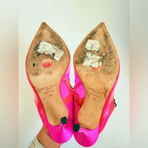 JIMMY CHOO Hot Pink Plexi Crystal Bing 100mm pointed toe pumps EU 39 - Picture 7 of 12
